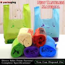 50 PCS 0.05mm Food Grade PE Plastic Personalised Shopping Bags Supermarket Vest Bag for Grocery